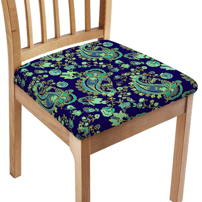 Blue Bohemian Paisley Pattern Print Chair Cushion Cover