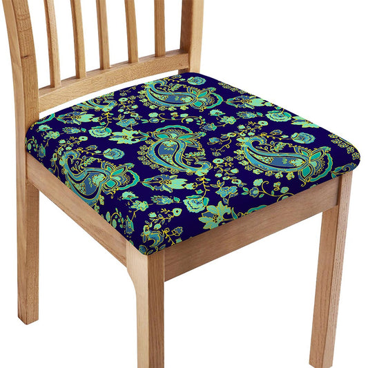 Blue Bohemian Paisley Pattern Print Chair Cushion Cover
