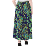 Blue Bohemian Paisley Pattern Print Chiffon Maxi Skirt