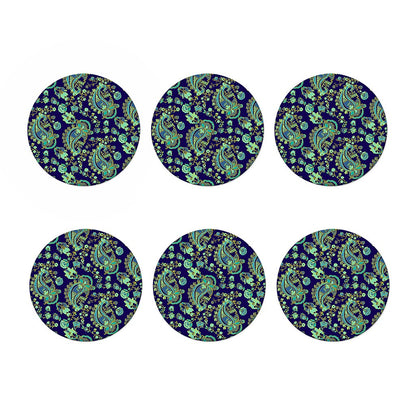 Blue Bohemian Paisley Pattern Print Coaster Set