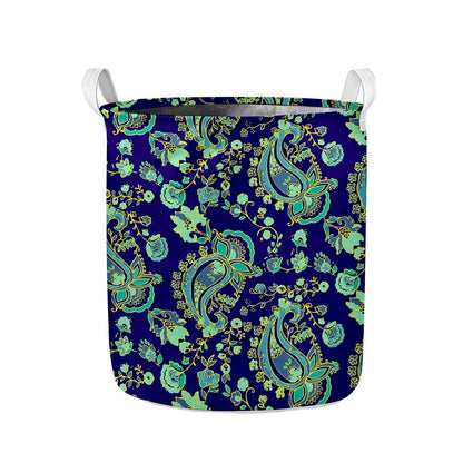Blue Bohemian Paisley Pattern Print Collapsible Laundry Basket