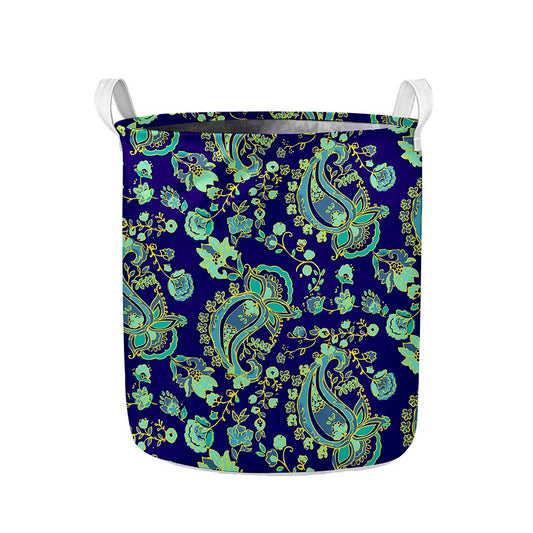 Blue Bohemian Paisley Pattern Print Collapsible Laundry Basket