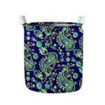Blue Bohemian Paisley Pattern Print Collapsible Laundry Basket