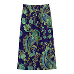 Blue Bohemian Paisley Pattern Print Cotton Front Slit Maxi Skirt