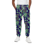 Blue Bohemian Paisley Pattern Print Cotton Pants