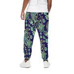 Blue Bohemian Paisley Pattern Print Cotton Pants