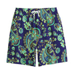 Blue Bohemian Paisley Pattern Print Cotton Shorts