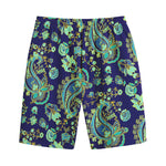 Blue Bohemian Paisley Pattern Print Cotton Shorts