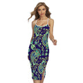 Blue Bohemian Paisley Pattern Print Cross Back Cami Dress