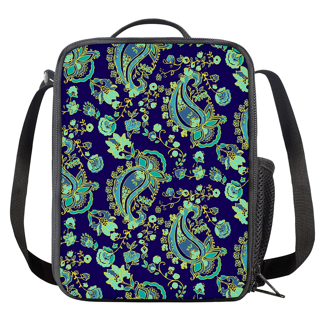 Blue Bohemian Paisley Pattern Print Crossbody Lunch Bag