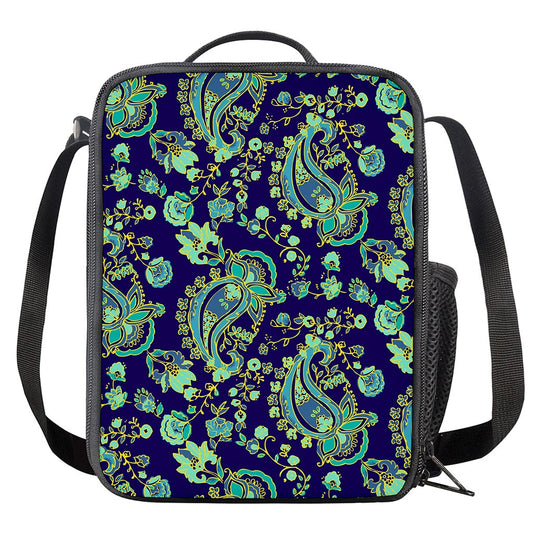 Blue Bohemian Paisley Pattern Print Crossbody Lunch Bag
