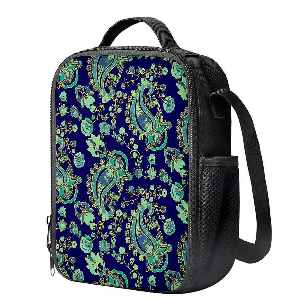 Blue Bohemian Paisley Pattern Print Crossbody Lunch Bag