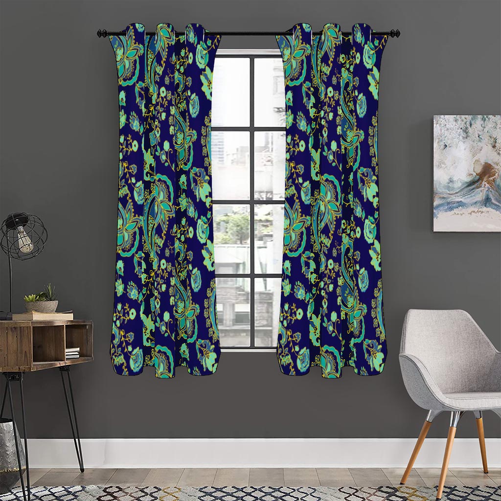 Blue Bohemian Paisley Pattern Print Curtain
