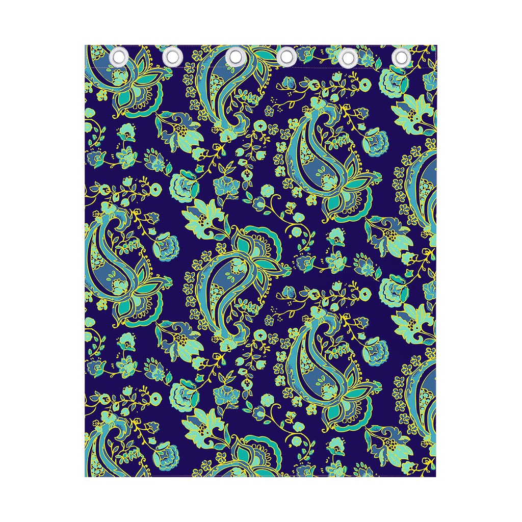 Blue Bohemian Paisley Pattern Print Curtain