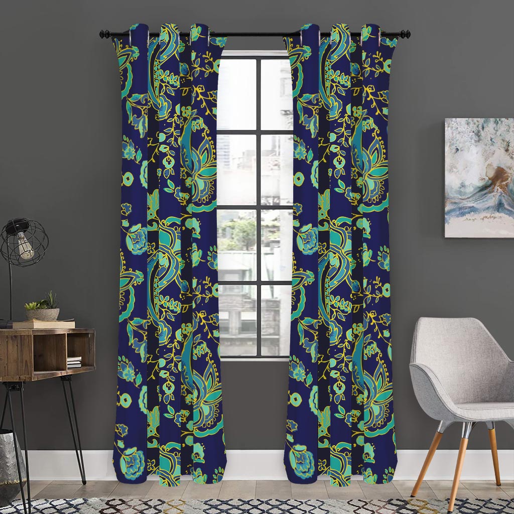 Blue Bohemian Paisley Pattern Print Curtain