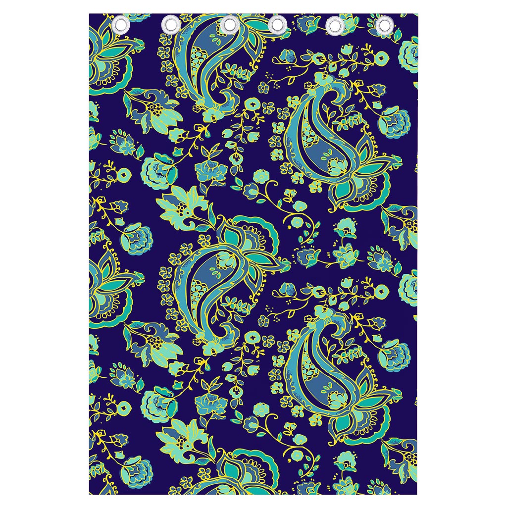 Blue Bohemian Paisley Pattern Print Curtain