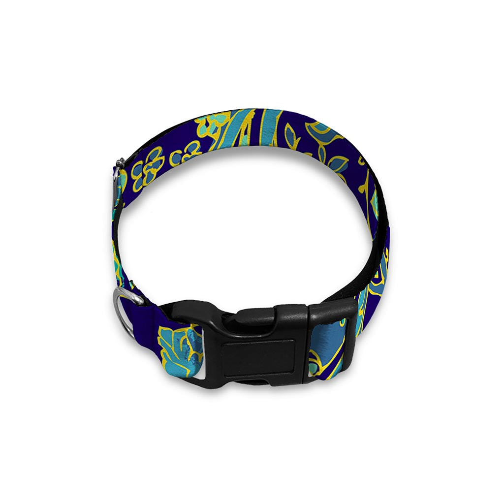 Blue Bohemian Paisley Pattern Print Dog Collar