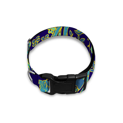 Blue Bohemian Paisley Pattern Print Dog Collar