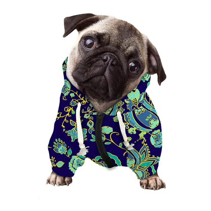 Blue Bohemian Paisley Pattern Print Dog Zip Up Hoodie