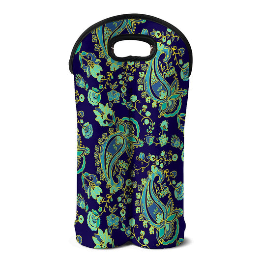 Blue Bohemian Paisley Pattern Print Double Neoprene Wine Tote