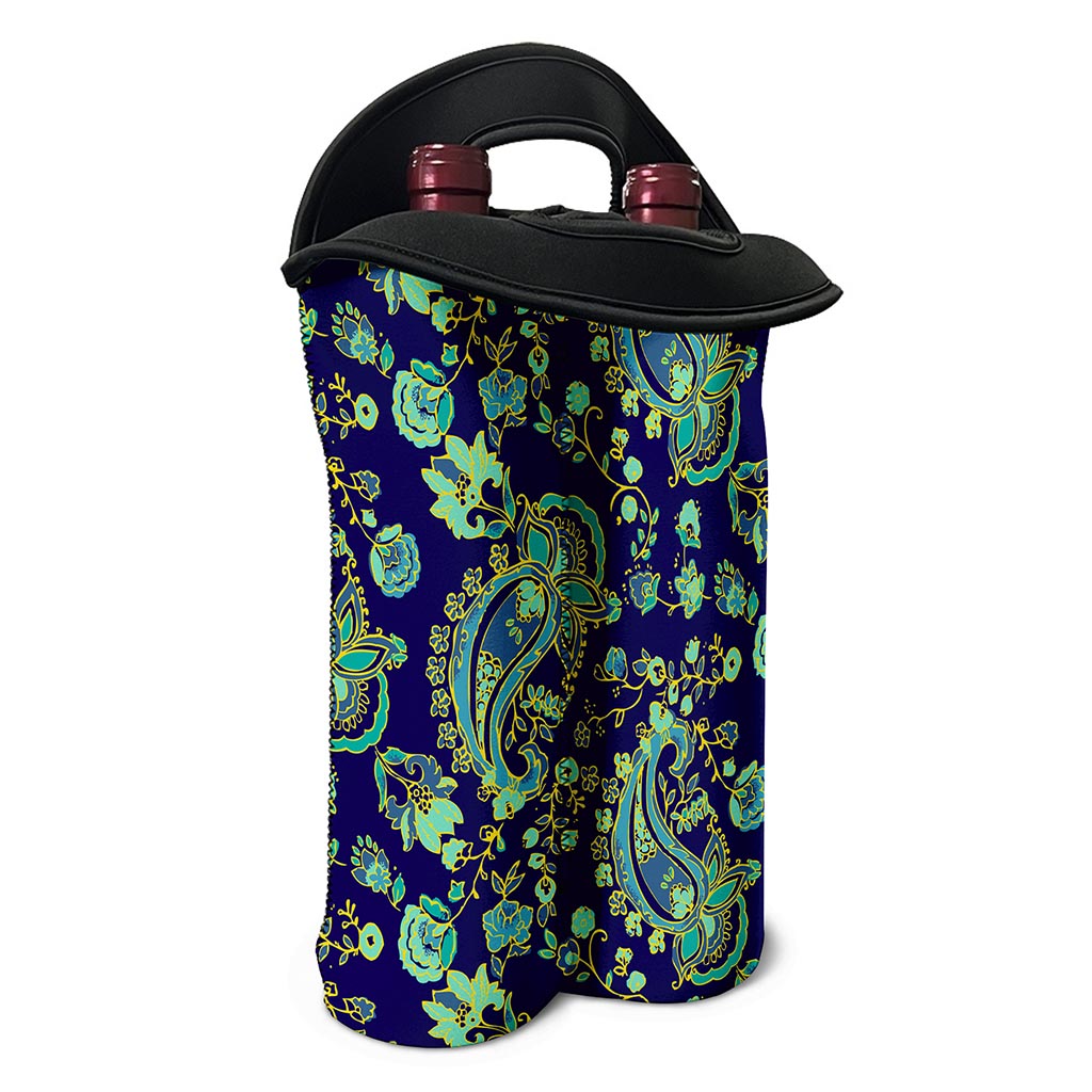 Blue Bohemian Paisley Pattern Print Double Neoprene Wine Tote