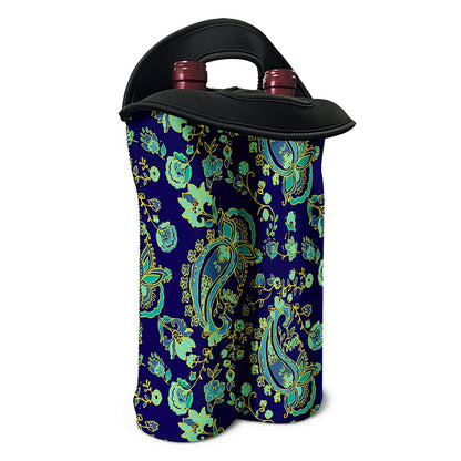 Blue Bohemian Paisley Pattern Print Double Neoprene Wine Tote