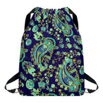 Blue Bohemian Paisley Pattern Print Drawstring Backpack