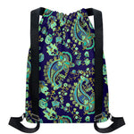 Blue Bohemian Paisley Pattern Print Drawstring Backpack