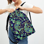 Blue Bohemian Paisley Pattern Print Drawstring Backpack