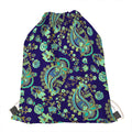 Blue Bohemian Paisley Pattern Print Drawstring Bag