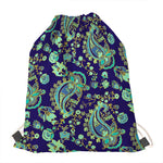Blue Bohemian Paisley Pattern Print Drawstring Bag