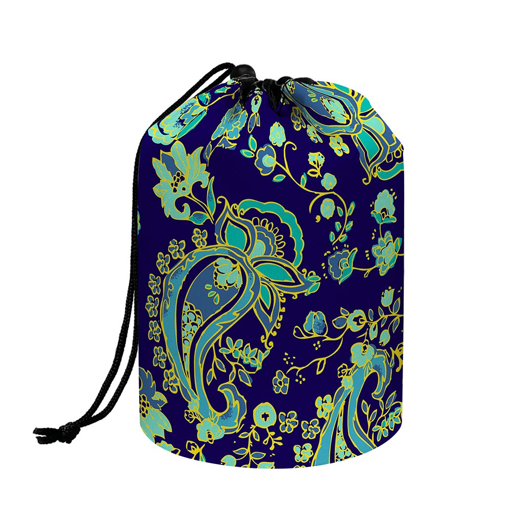 Blue Bohemian Paisley Pattern Print Drawstring Makeup Bag