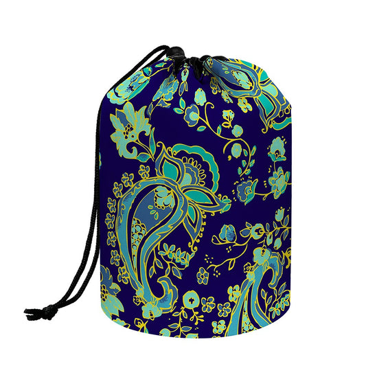 Blue Bohemian Paisley Pattern Print Drawstring Makeup Bag