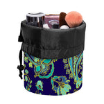 Blue Bohemian Paisley Pattern Print Drawstring Makeup Bag