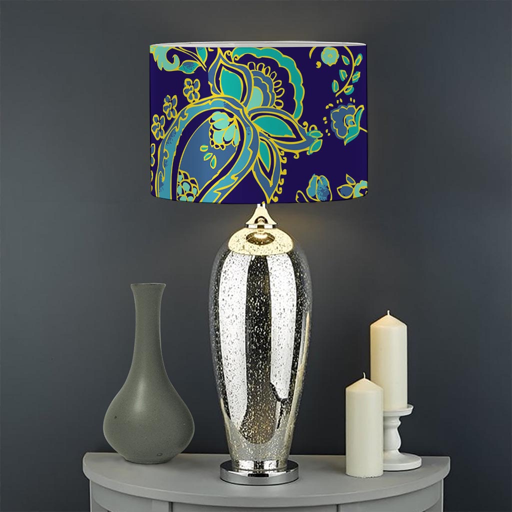 Blue Bohemian Paisley Pattern Print Drum Lamp Shade