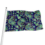 Blue Bohemian Paisley Pattern Print Flag