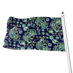 Blue Bohemian Paisley Pattern Print Flag