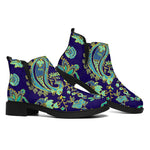 Blue Bohemian Paisley Pattern Print Flat Ankle Boots