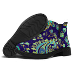 Blue Bohemian Paisley Pattern Print Flat Ankle Boots