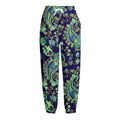 Blue Bohemian Paisley Pattern Print Fleece Lined Knit Pants