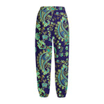 Blue Bohemian Paisley Pattern Print Fleece Lined Knit Pants