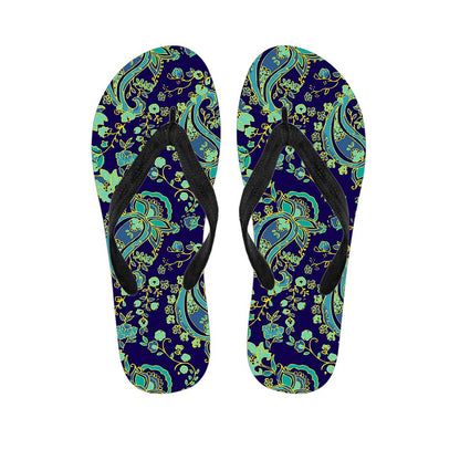 Blue Bohemian Paisley Pattern Print Flip Flops