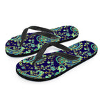 Blue Bohemian Paisley Pattern Print Flip Flops