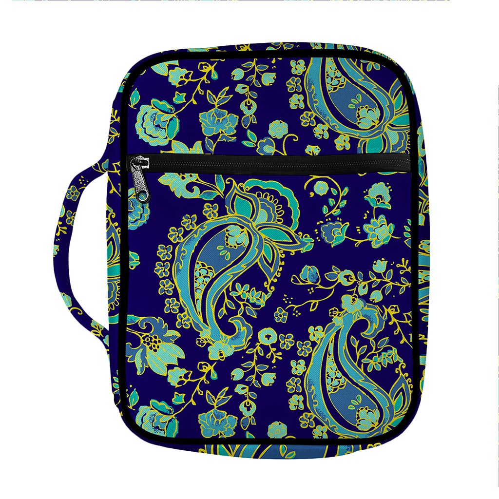 Blue Bohemian Paisley Pattern Print Front Pocket Bible Bag
