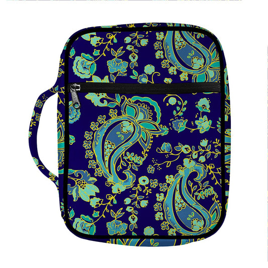 Blue Bohemian Paisley Pattern Print Front Pocket Bible Bag