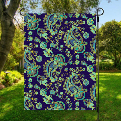 Blue Bohemian Paisley Pattern Print Garden Flag