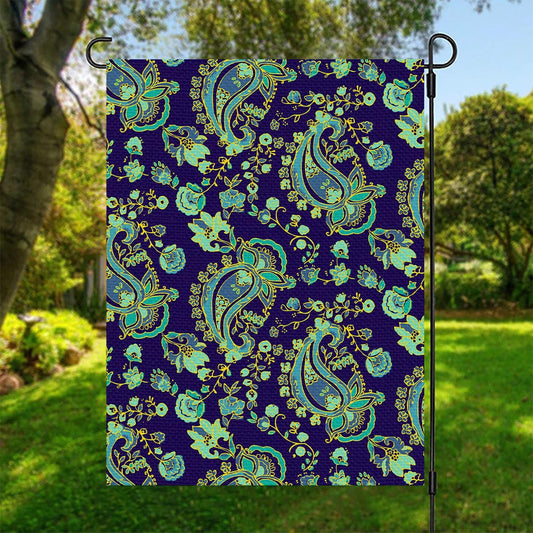 Blue Bohemian Paisley Pattern Print Garden Flag