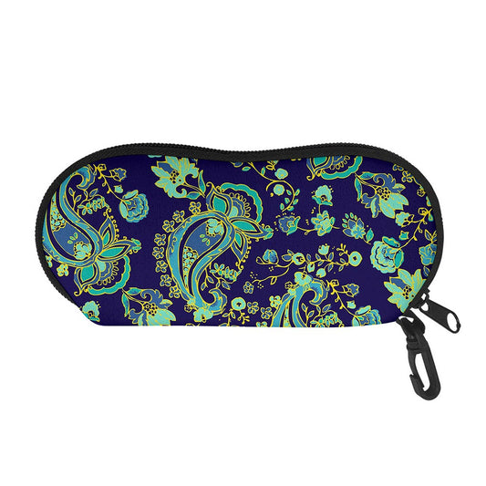 Blue Bohemian Paisley Pattern Print Glasses Case