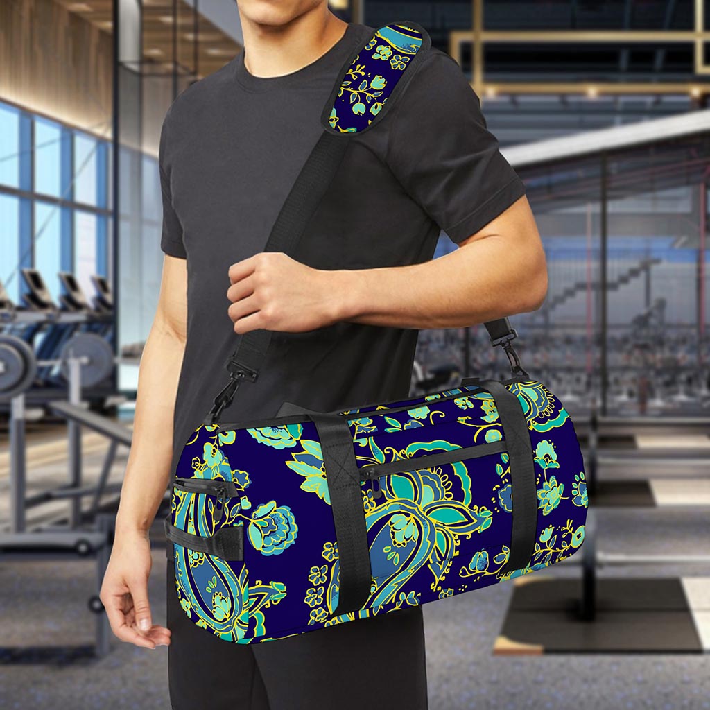Blue Bohemian Paisley Pattern Print Gym Bag