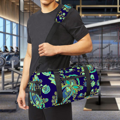 Blue Bohemian Paisley Pattern Print Gym Bag